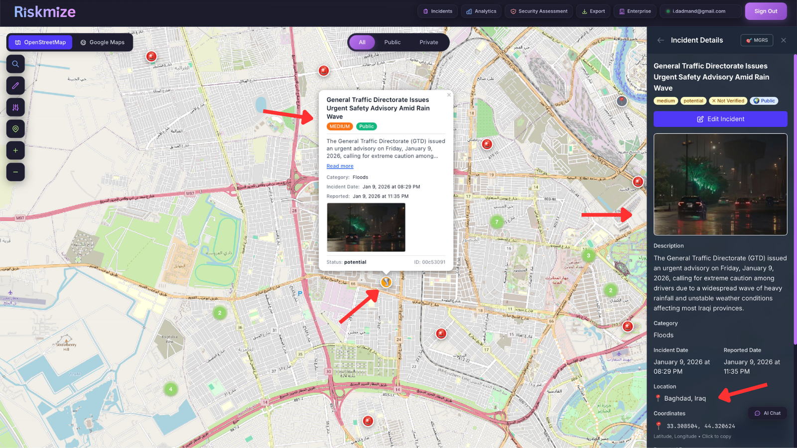 Real-time incident feed showing live updates