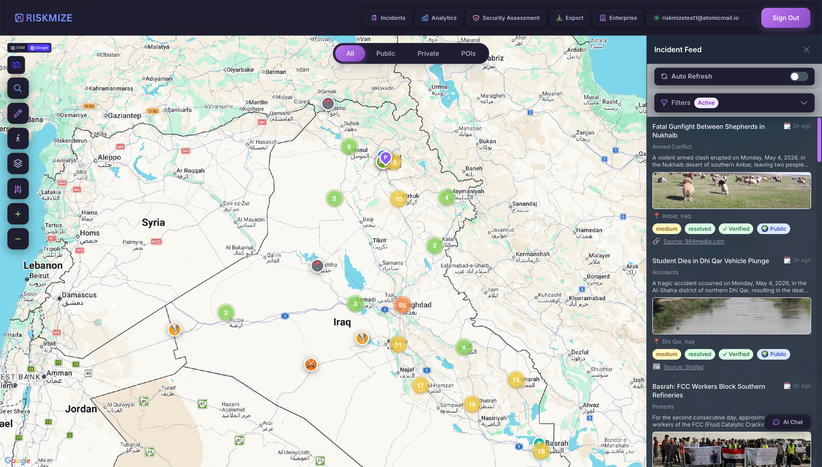 RiskMize web app — Watch floor view