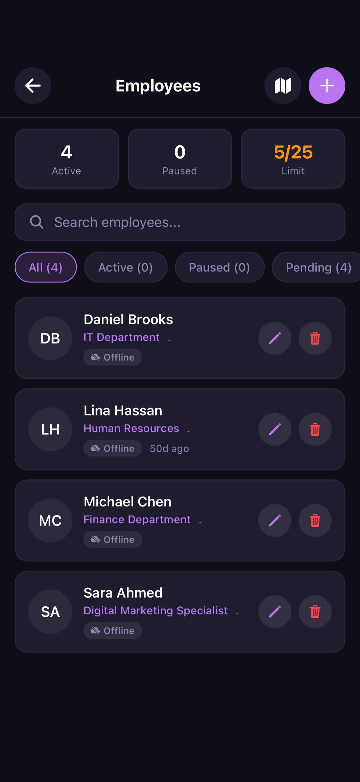 RiskMize app — Employees