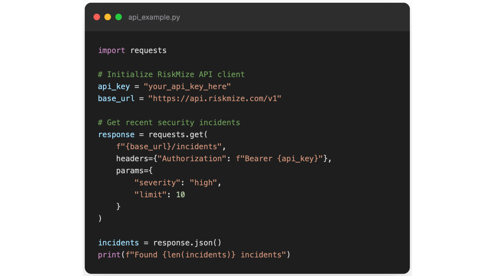 API request example and JSON response