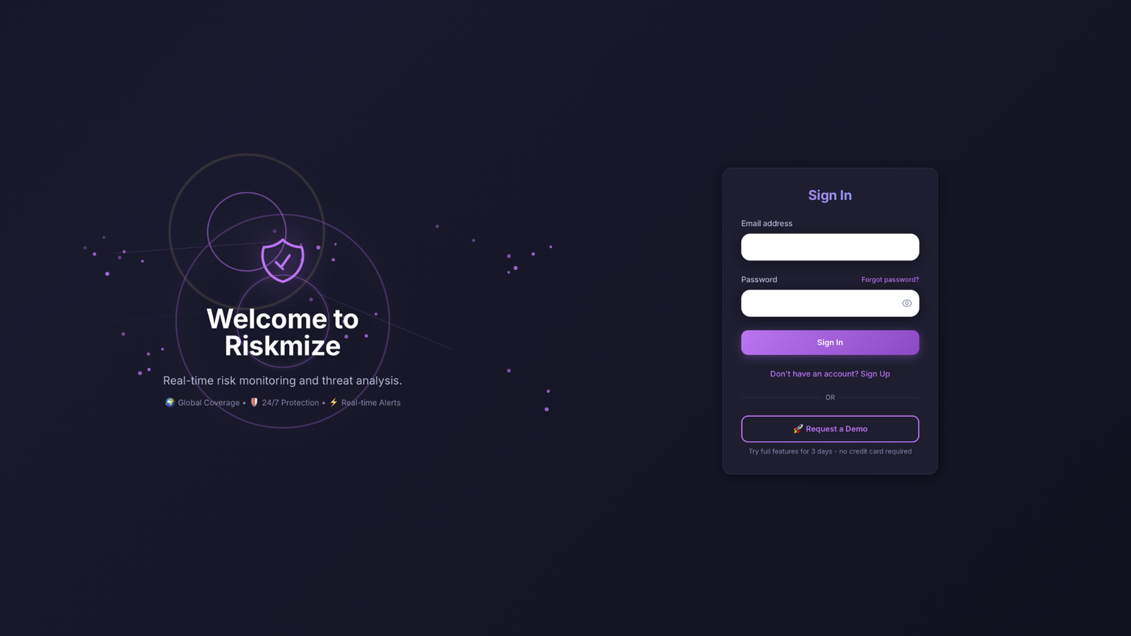 RiskMize login screen